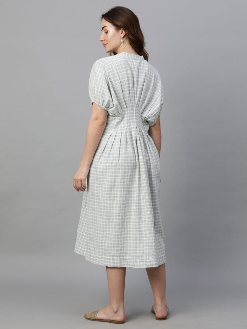 Women's White Cotton Linen Regular Fit Dress - Image 5