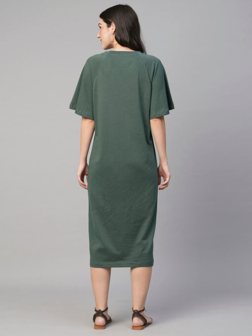 Women's Green Cotton Loose Fit Knit Dress - Image 5