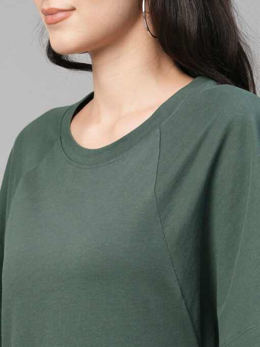 Women's Green Cotton Loose Fit Knit Dress - Image 7