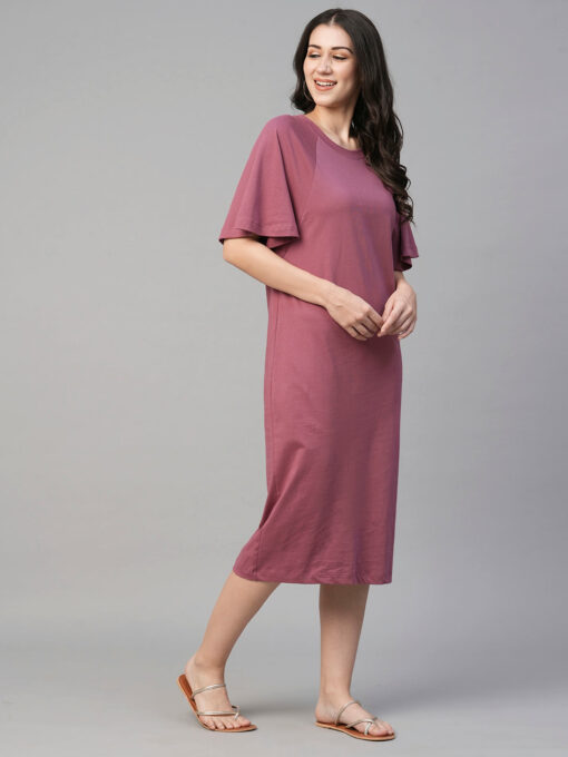 Women's Wine Cotton Loose Fit Knit Dress - Image 4