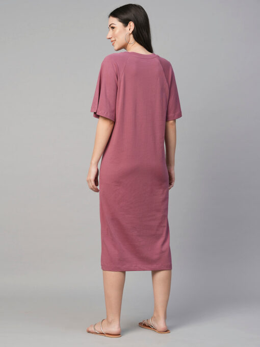 Women's Wine Cotton Loose Fit Knit Dress - Image 5