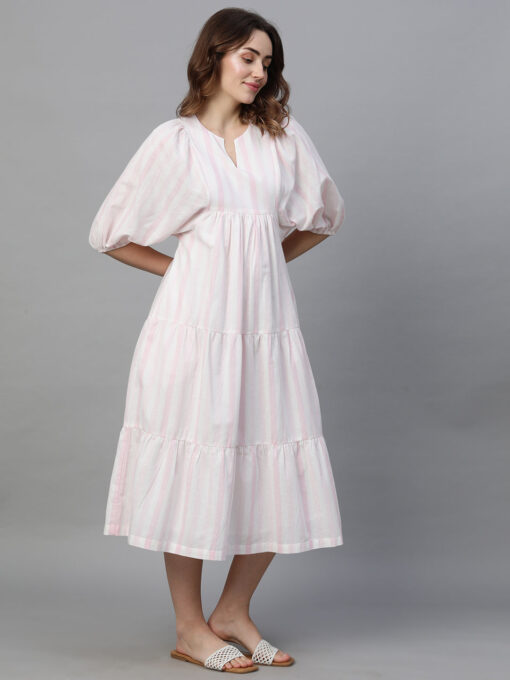 Women's Pink Cotton Linen Regular Fit Dress - Image 4