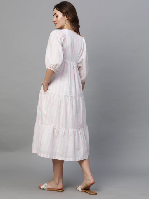 Women's Pink Cotton Linen Regular Fit Dress - Image 5