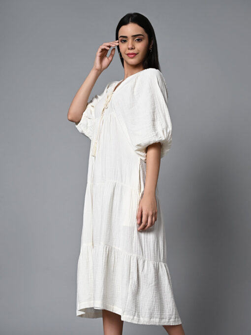 Women's Offwhite Cotton Regular Fit Dress - Image 3