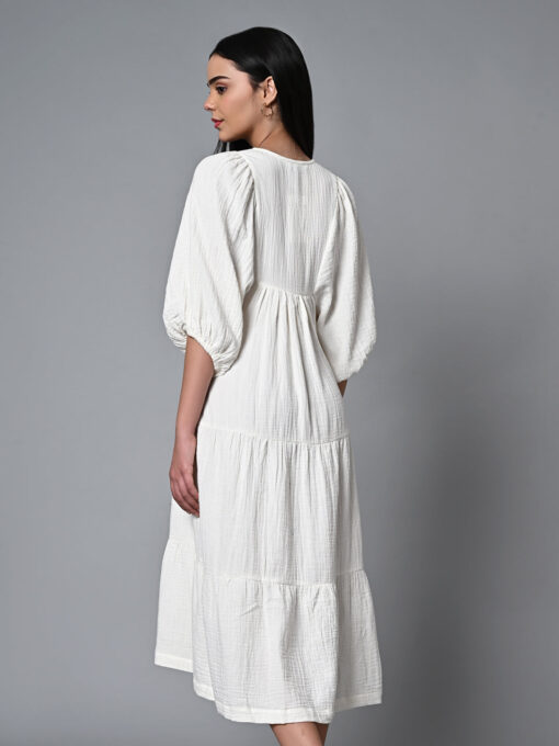 Women's Offwhite Cotton Regular Fit Dress - Image 5