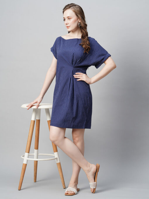 Women's Navy Cotton Lycra Slim Fit Dress - Image 4