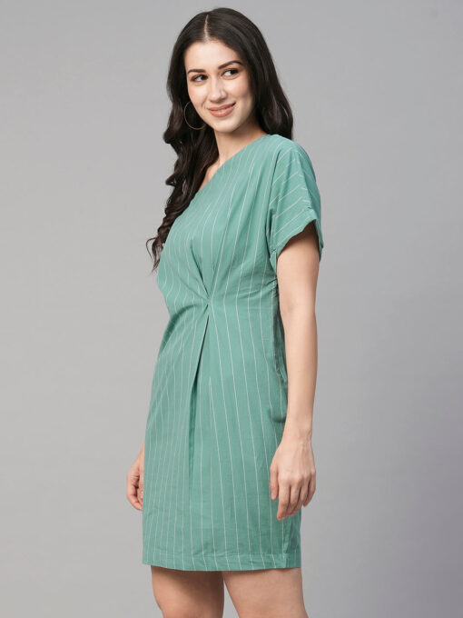 Women's Blue Cotton Slim Fit Dress - Image 3