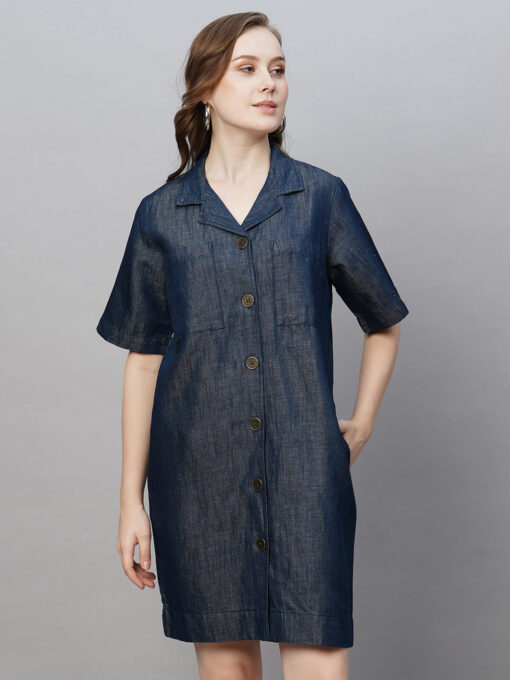 Women's Denim Cotton Linen Regular Fit Dress - Image 2