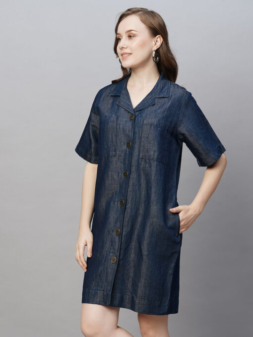 Women's Denim Cotton Linen Regular Fit Dress - Image 3