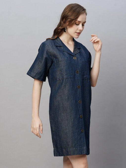 Women's Denim Cotton Linen Regular Fit Dress - Image 4