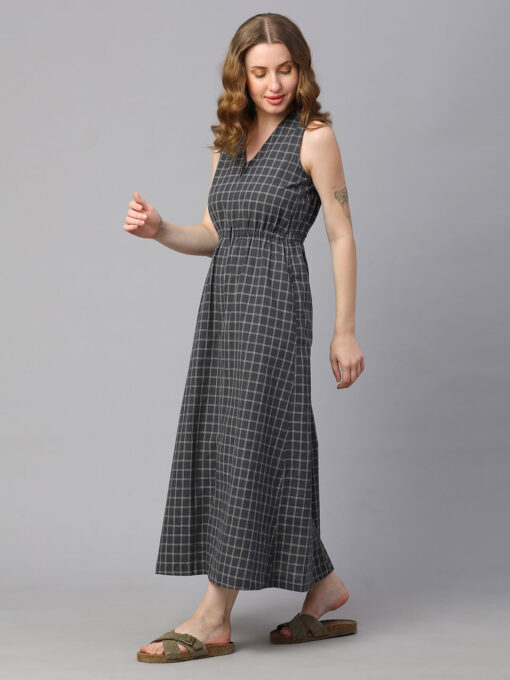 Women's Black Cotton Linen Regular Fit Dress - Image 3