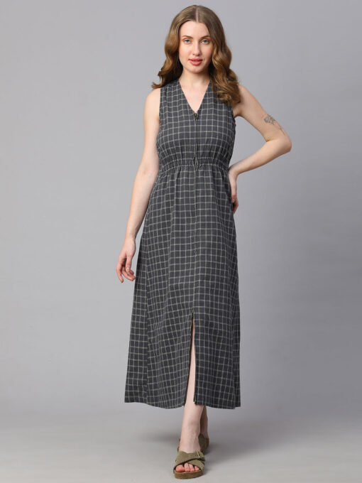 Women's Black Cotton Linen Regular Fit Dress - Image 2