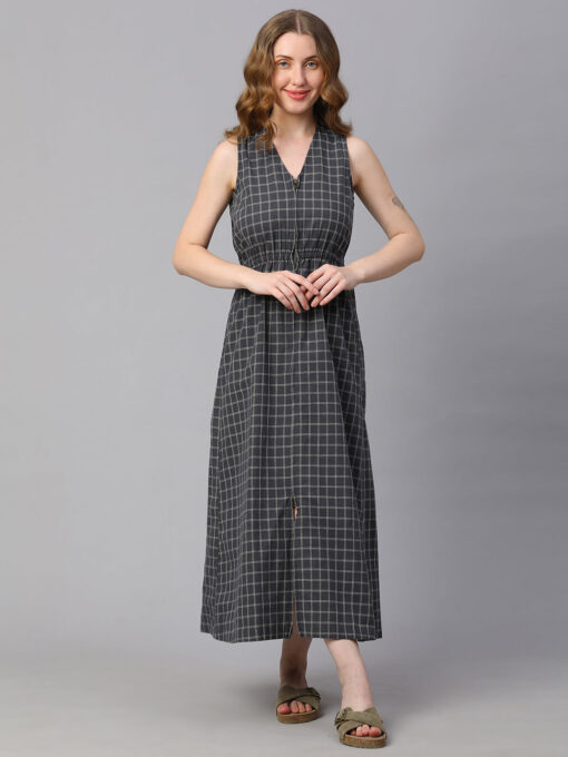 Women's Black Cotton Linen Regular Fit Dress