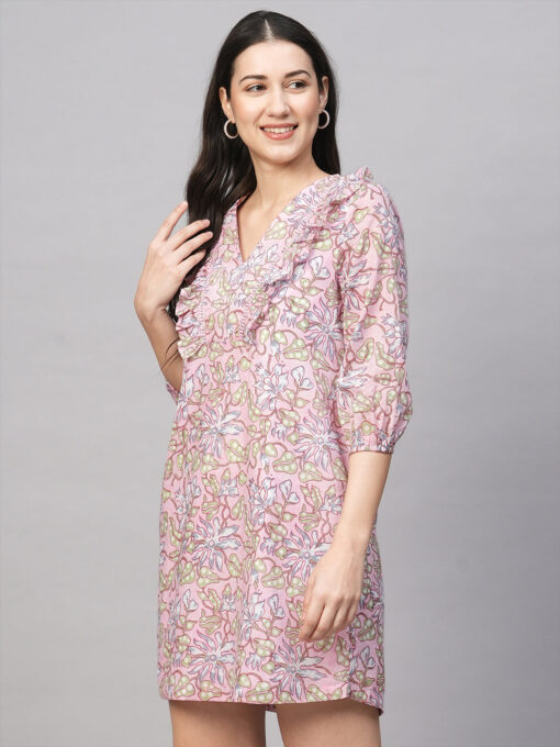 Women's Pink Cotton Regular Fit Dress - Image 3