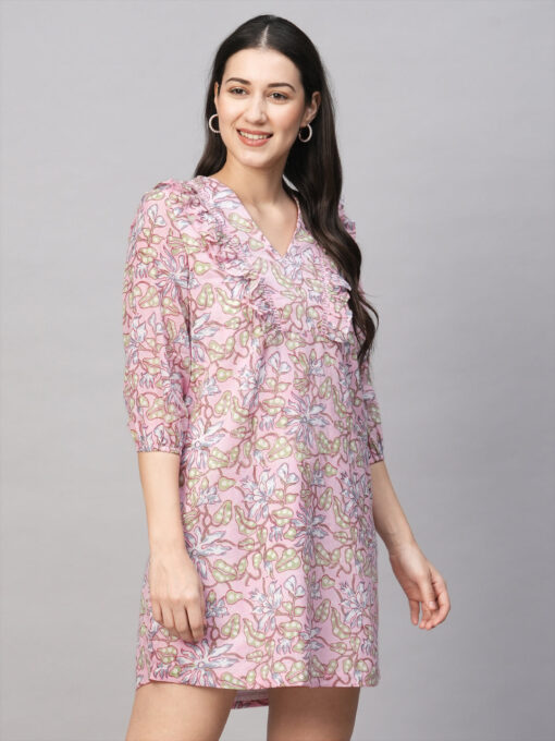 Women's Pink Cotton Regular Fit Dress - Image 4