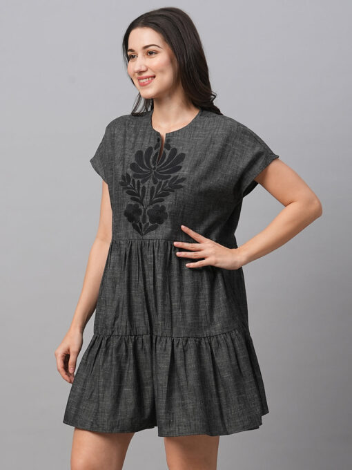 Women's Black Cotton Tiered Dress - Image 4