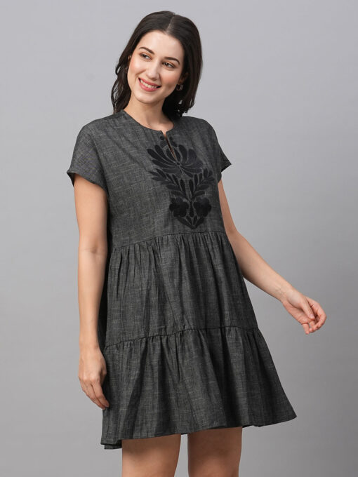 Women's Black Cotton Tiered Dress - Image 5