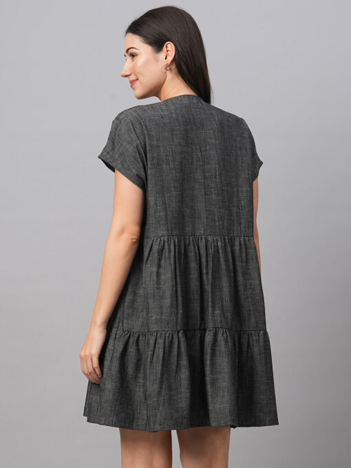 Women's Black Cotton Tiered Dress - Image 6