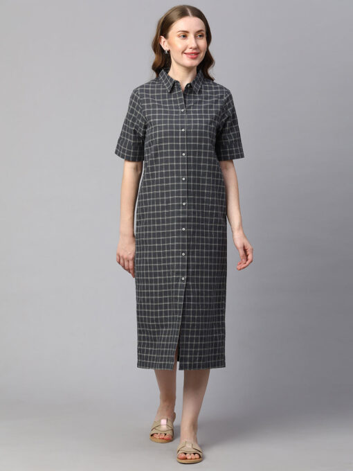 Women's Black Cotton Linen Regular Fit Dress