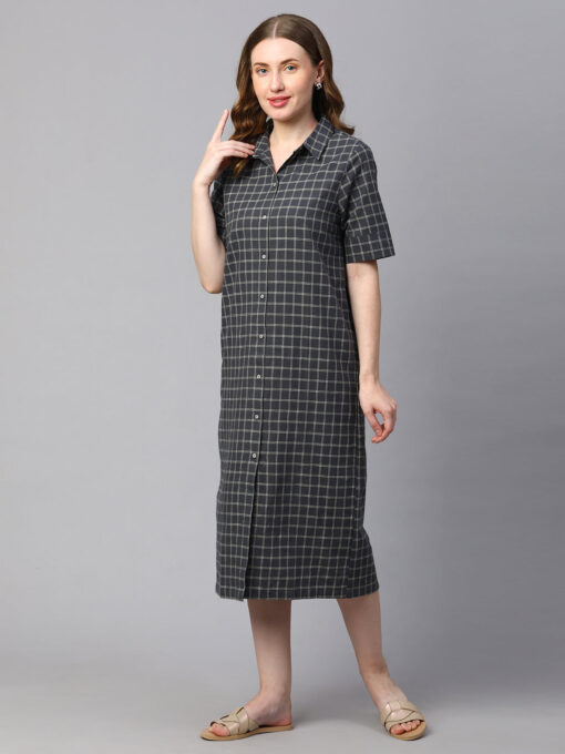 Women's Black Cotton Linen Regular Fit Dress - Image 2