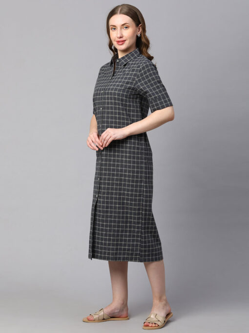 Women's Black Cotton Linen Regular Fit Dress - Image 3