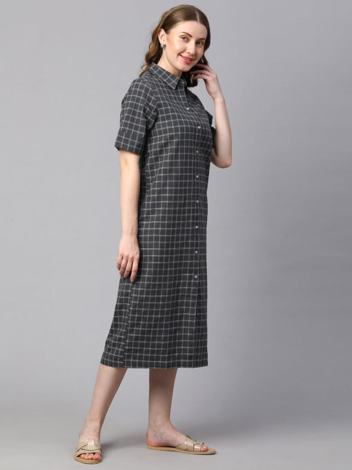 Women's Black Cotton Linen Regular Fit Dress - Image 4