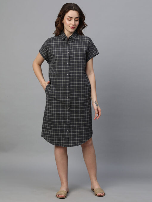 Women's Black Cotton Linen Boxy Fit Dress - Image 2