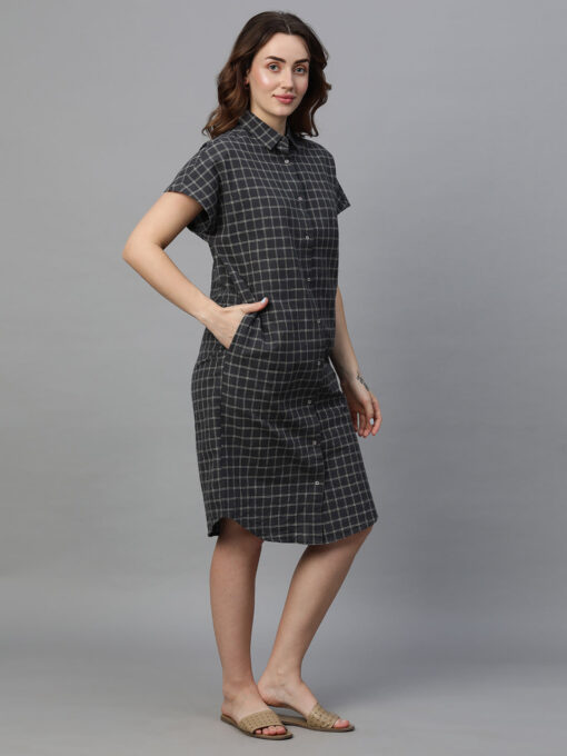 Women's Black Cotton Linen Boxy Fit Dress - Image 4