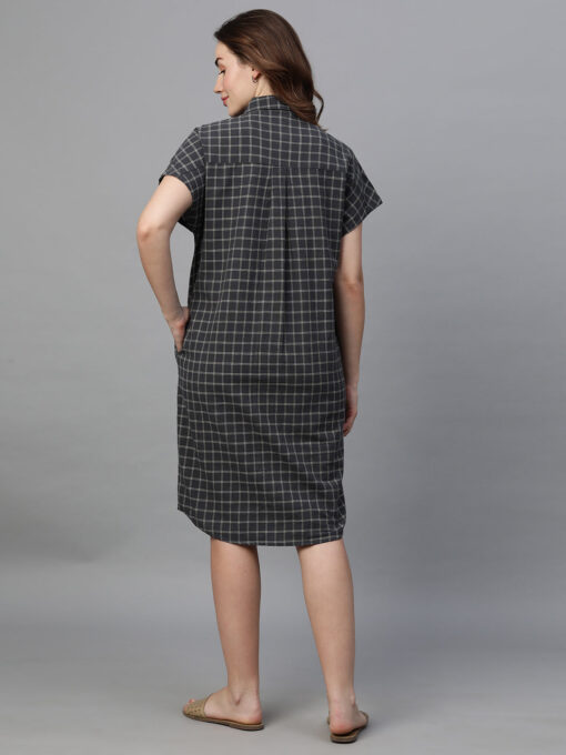 Women's Black Cotton Linen Boxy Fit Dress - Image 5