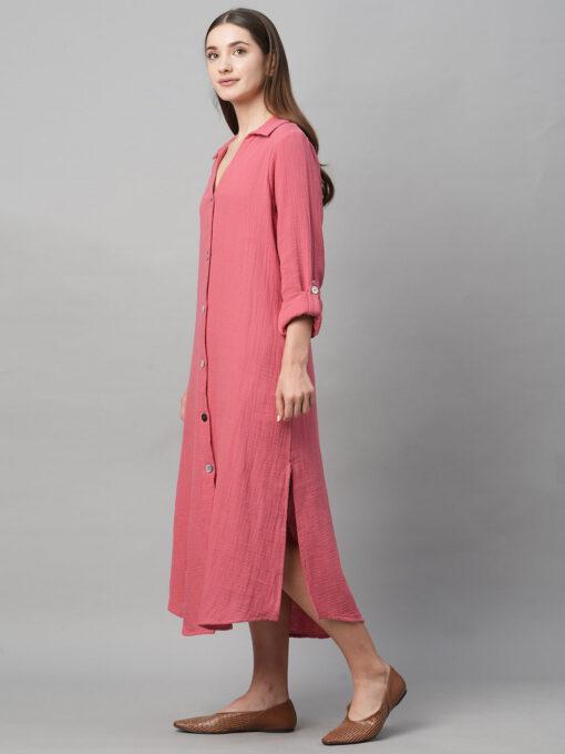 Women's Pink Cotton Boxy Fit Dress - Image 3