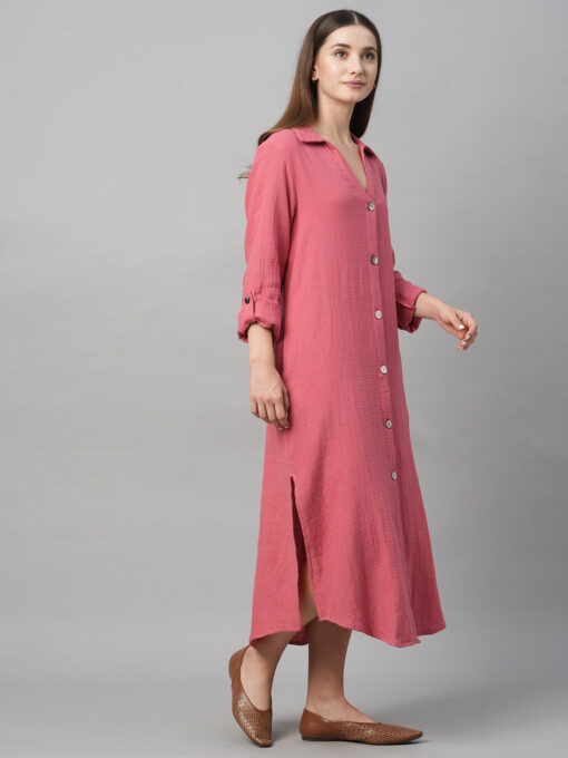 Women's Pink Cotton Boxy Fit Dress - Image 4