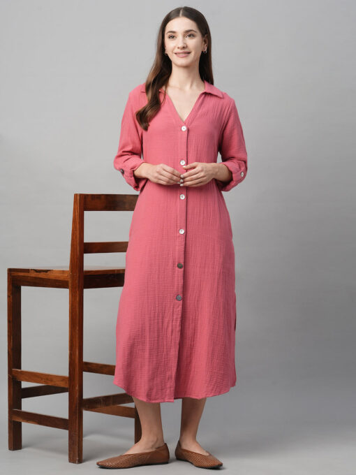 Women's Pink Cotton Boxy Fit Dress