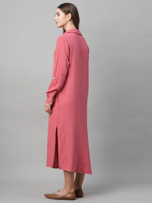 Women's Pink Cotton Boxy Fit Dress - Image 5