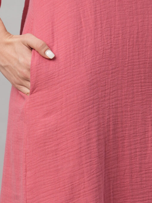 Women's Pink Cotton Boxy Fit Dress - Image 7