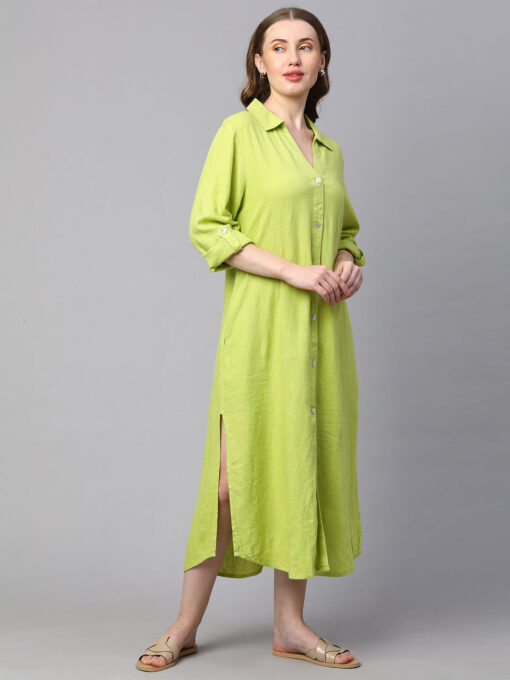 Women's Lime Linen Viscose Boxy Fit Dress - Image 4