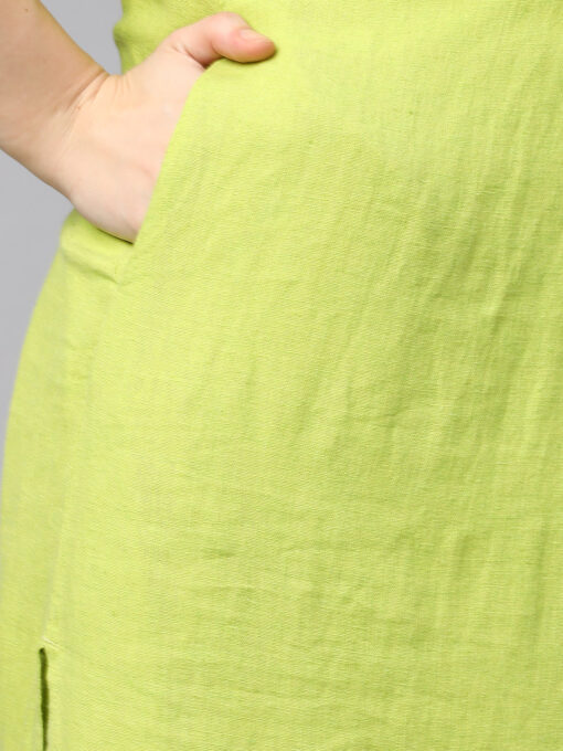 Women's Lime Linen Viscose Boxy Fit Dress - Image 7