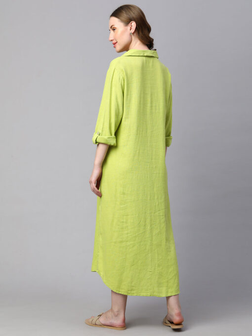 Women's Lime Linen Viscose Boxy Fit Dress - Image 5