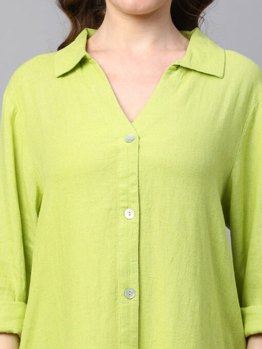 Women's Lime Linen Viscose Boxy Fit Dress - Image 6