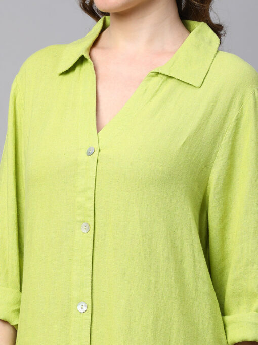 Women's Lime Linen Viscose Boxy Fit Dress - Image 8