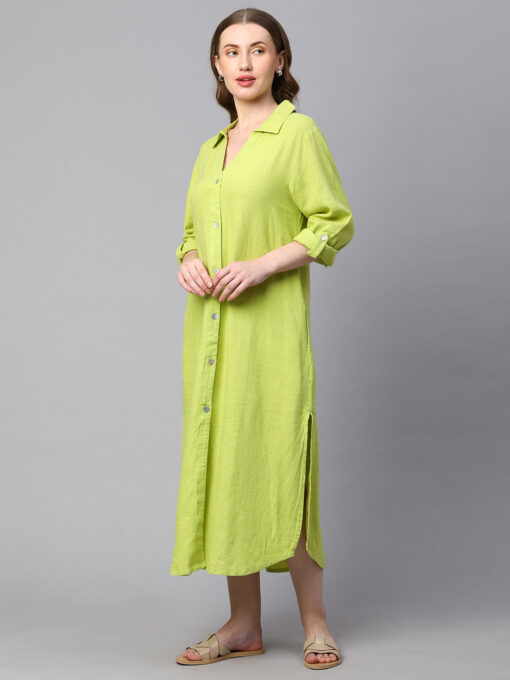 Women's Lime Linen Viscose Boxy Fit Dress - Image 2