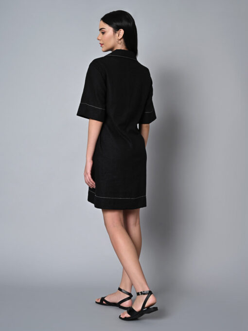 Women's Black Linen Viscose Regular Fit Dress - Image 5