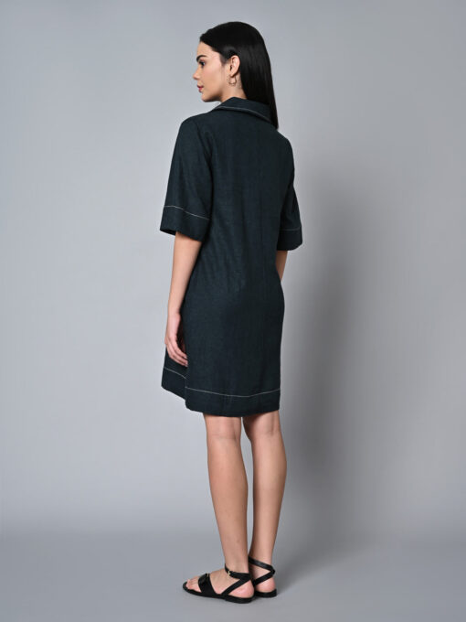 Women's Darkgreen Linen Viscose Regular Fit Dress - Image 5