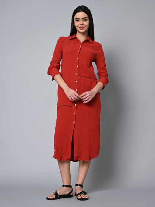 Women's Rust Cotton Regular Fit Dress - Image 2