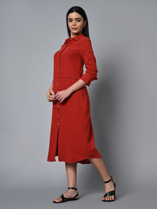 Women's Rust Cotton Regular Fit Dress - Image 3