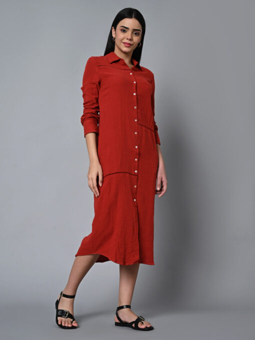 Women's Rust Cotton Regular Fit Dress - Image 4