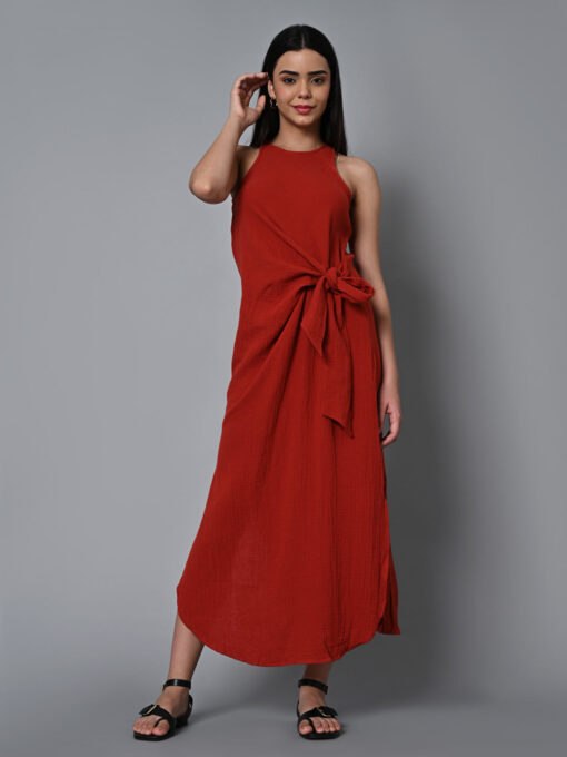 Women's Rust Cotton Regular Fit Dress - Image 2