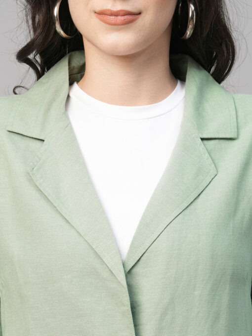 Women's Green Viscose Linen Cotton Regular Fit Jacket - Image 6