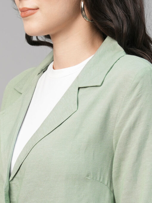 Women's Green Viscose Linen Cotton Regular Fit Jacket - Image 7