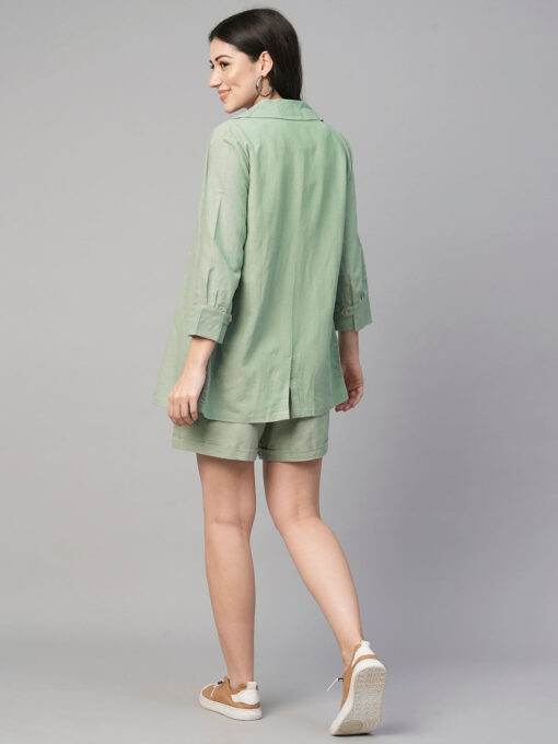 Women's Green Viscose Linen Cotton Regular Fit Jacket - Image 5