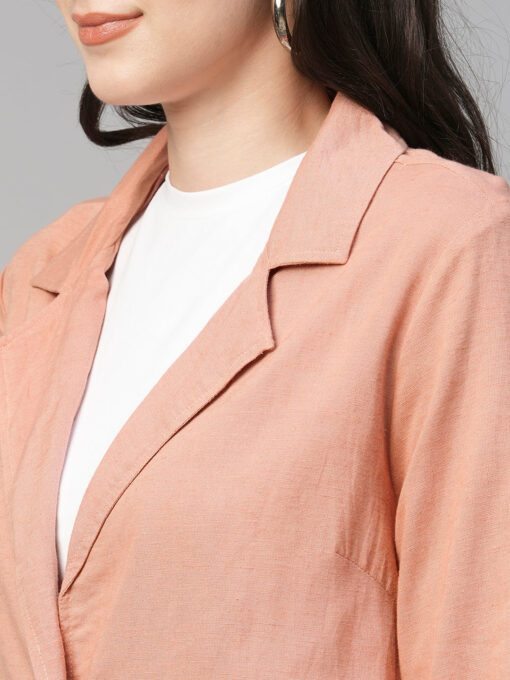 Women's Peach Viscose Linen Cotton Regular Fit Jacket - Image 7